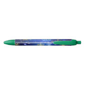 XMAS Blue Background with Golden Snowflakes Zwarte Inkt Pen (Achterkant)