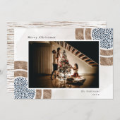 Xmas Boho Chic Blue Geometric Photo Holiday Card Feestdagenkaart (Voorkant / Achterkant)
