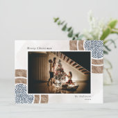 Xmas Boho Chic Blue Geometric Photo Holiday Card Feestdagenkaart (Staand voorkant)