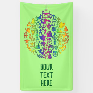 Xmas - Boom- Bal met Kerst Iconen 1 Spandoek