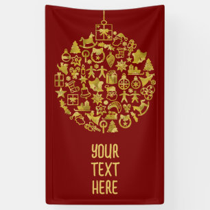 Xmas - Boom- Bal met Kerst Iconen 2 Spandoek