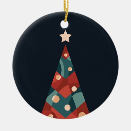 Xmas-boomontwerp, rode blauwe abstracte retro keramisch ornament (Voorkant)