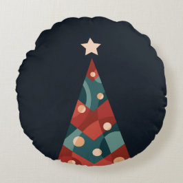 Xmas-boomontwerp, rode blauwe abstracte retro rond kussen