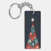 Xmas-boomontwerp, rode blauwe abstracte retro sleutelhanger (Voorkant Links)