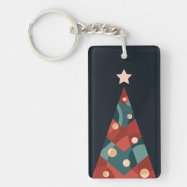 Xmas-boomontwerp, rode blauwe abstracte retro sleutelhanger