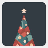 Xmas-boomontwerp, rode blauwe rode abstracte retro vierkante sticker (Voorkant)