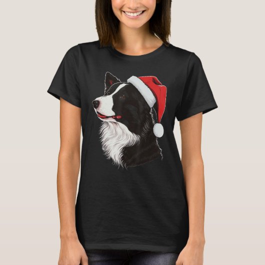 Xmas Border Collie Santa on Christmas Border Colli T-shirt (Voorkant)
