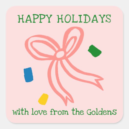 Xmas Bow Doodle CHRISTMAS Holiday Gift To From  Vierkante Sticker (Voorkant)