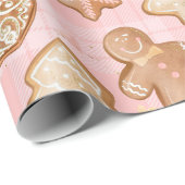 Xmas bruin ontbijtkoek Mannen hart sterren roze Cadeaupapier (Rol Hoek)