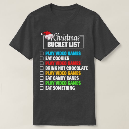 Xmas Bucket List Santa Hat Funny Video Gamer Boys T-shirt (Design voorkant)