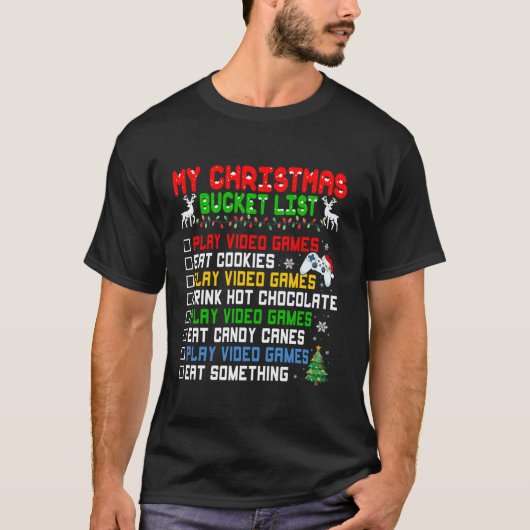 Xmas Bucket List Santa Hat Grappige Videogamer Chr T-shirt (Voorkant)