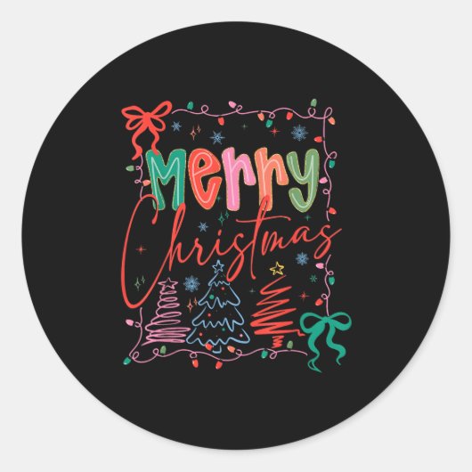 Xmas Buffalo Plaid Red White Green Merry Christmas Ronde Sticker (Voorkant)
