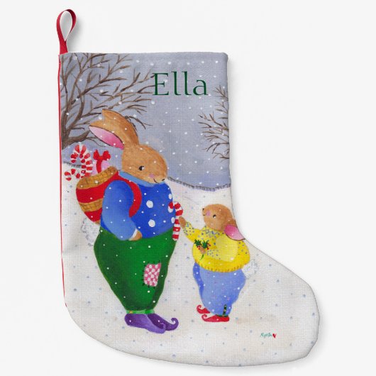 Xmas Bunny met mandsok Kleine Kerstsok (Voorkant)