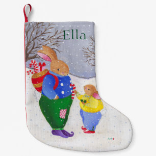Xmas Bunny met mandsok Kleine Kerstsok
