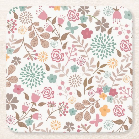 Xmas Cadeau Floral 4 seizoenen Kartonnen Onderzetters (Voorkant)