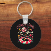 Xmas Candy Land Rainbow Trail Candy Cane Merry Chr Sleutelhanger (Voorkant)