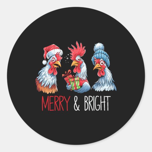 Xmas Chickens Santa Hat Christmas Boerderij Animal Ronde Sticker (Voorkant)