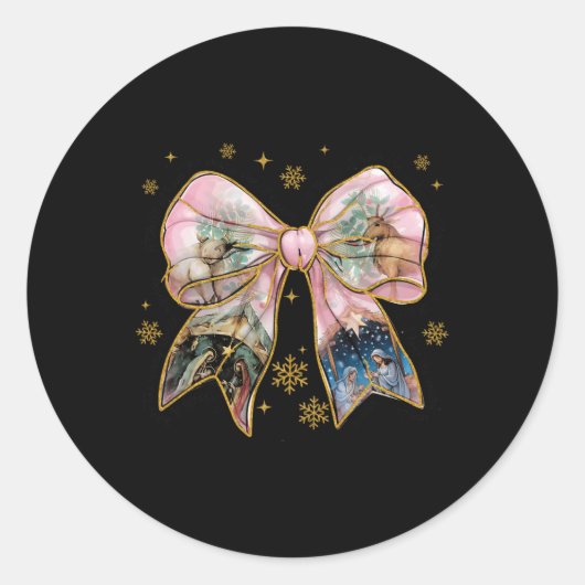 Xmas Coquette Bow Jesus Christelijk Bijbelvers Nat Ronde Sticker (Voorkant)