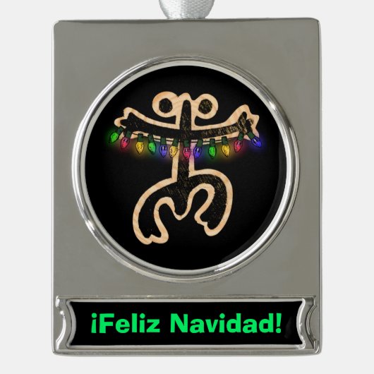 Xmas Coqui Taino Banner Ornament Verzilverd Banner Ornament (Voorkant)