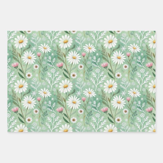 Xmas Daisy Flowers Winter Pattern Inpakpapier Vel (Voorkant 2)