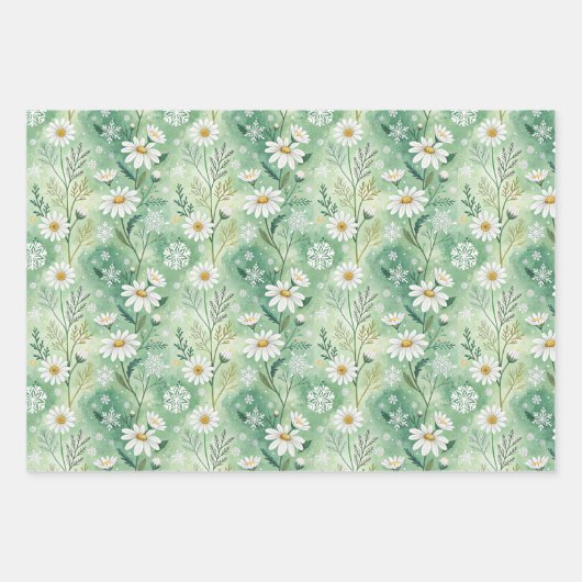 Xmas Daisy Flowers Winter Pattern Inpakpapier Vel (Voorkant)