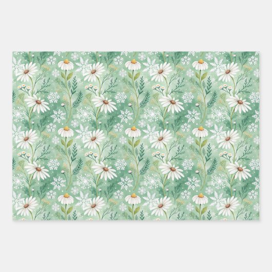 Xmas Daisy Flowers Winter Pattern Inpakpapier Vel (Voorkant 3)
