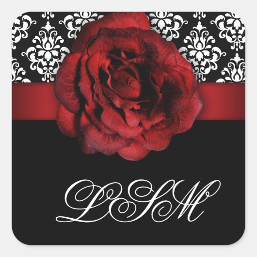 Xmas Damask Bruiloft Stickers Rood Rose Zwart Wit (Voorkant)