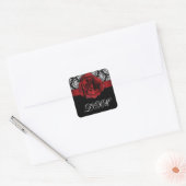 Xmas Damask Bruiloft Stickers Rood Rose Zwart Wit (Envelop)
