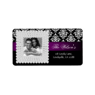 Xmas Damask Wedding Jewel Black Paars White Etiket