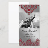Xmas Dank u fotokaart Indische Damast Rood Bedankkaart (Voorkant / Achterkant)