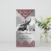 Xmas Dank u fotokaart Indische Damast Rood Bedankkaart (Staand voorkant)