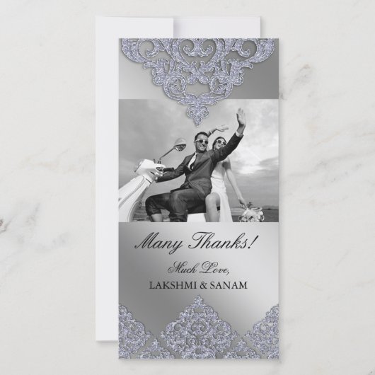 Xmas Dank u Photocard Indian Damask Silver Bedankkaart (Voorkant)