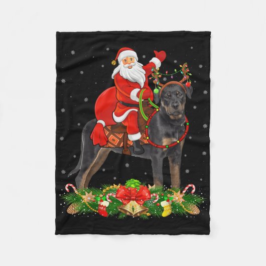 Xmas Decor Funny Santa Riding Rottweiler Dog Chris Fleece Deken (Voorkant)