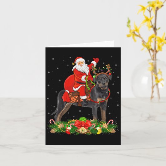 Xmas Decor Funny Santa Riding Rottweiler Dog Chris Kaart (Gele Bloem)