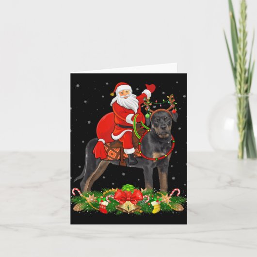 Xmas Decor Funny Santa Riding Rottweiler Dog Chris Kaart (Voorkant)