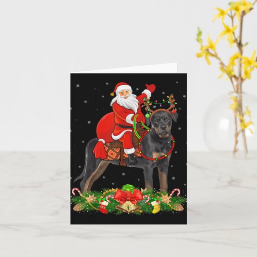 Xmas Decor Funny Santa Riding Rottweiler Dog Chris Kaart (Gele Bloem)