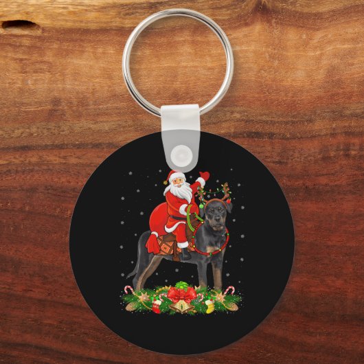 Xmas Decor Funny Santa Riding Rottweiler Dog Chris Sleutelhanger (Voorkant)