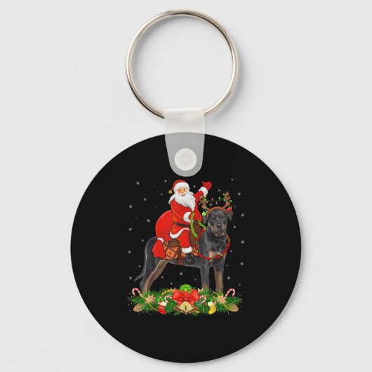 Xmas Decor Funny Santa Riding Rottweiler Dog Chris Sleutelhanger (Voorkant)