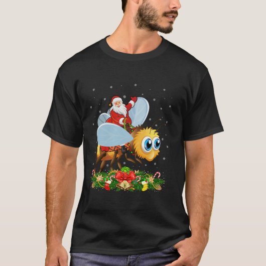 Xmas Decor Lights Funny Santa Rijdende Hommel Chri T-shirt (Voorkant)