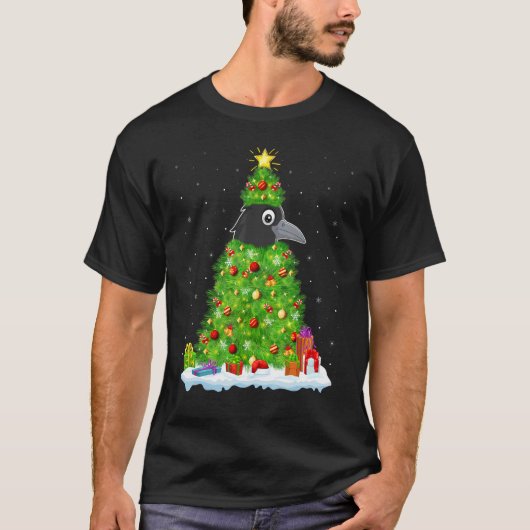 Xmas Decorations Lights Santa Crow Bird Christmas  T-shirt (Voorkant)