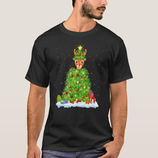 Xmas Decorations Lights Santa Deer Christmas Tree T-shirt (Voorkant)
