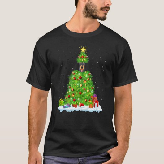 Xmas Decorations Lights Santa Doberman Dog Christm T-shirt (Voorkant)