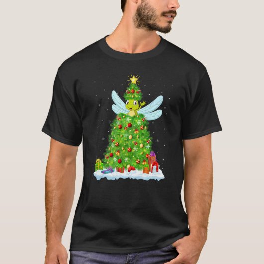 Xmas Decorations Lights Santa Dragonfly Christmas  T-shirt (Voorkant)