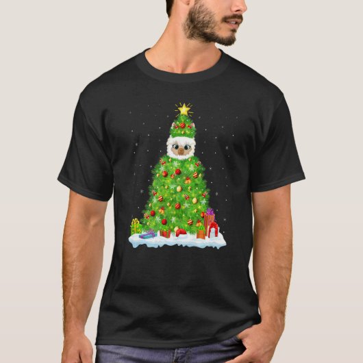 Xmas Decorations Lights Santa Llama Christmas Tree T-shirt (Voorkant)