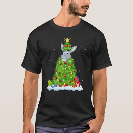 Xmas Decorations Lights Santa Mule Christmas Tree T-shirt (Voorkant)