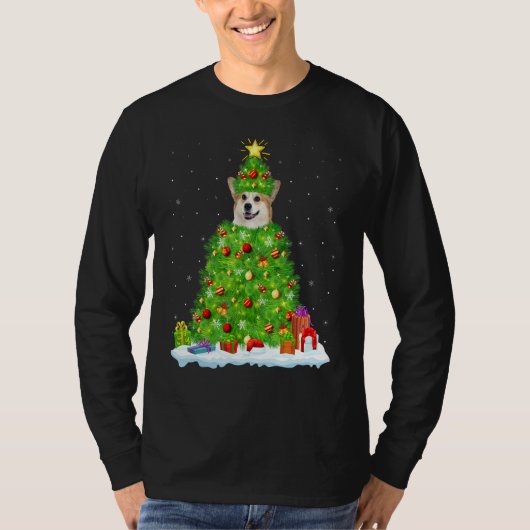 Xmas Decorations Lights Santa Welsh Corgi Dog Chri T-shirt (Voorkant)