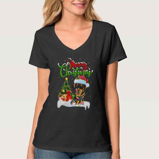 Xmas Decorations Santa Dachshund Dog Christmas T-shirt (Voorkant)