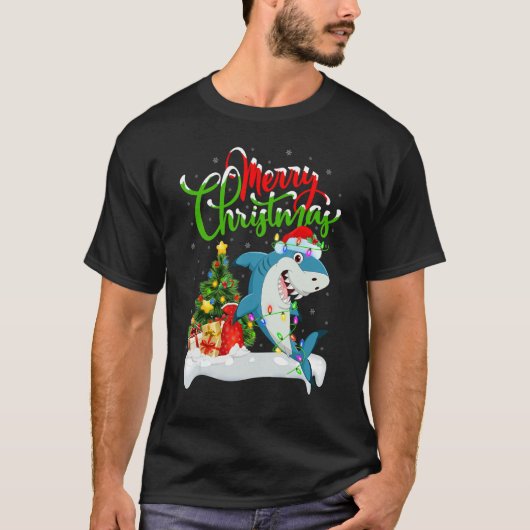 Xmas Decorations Santa Great White Shark Christmas T-shirt (Voorkant)