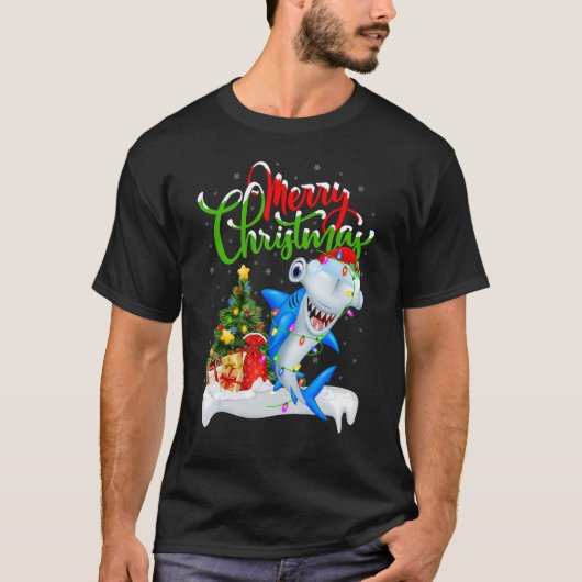 Xmas Decorations Santa Hammerhead Shark Christmas T-shirt (Voorkant)