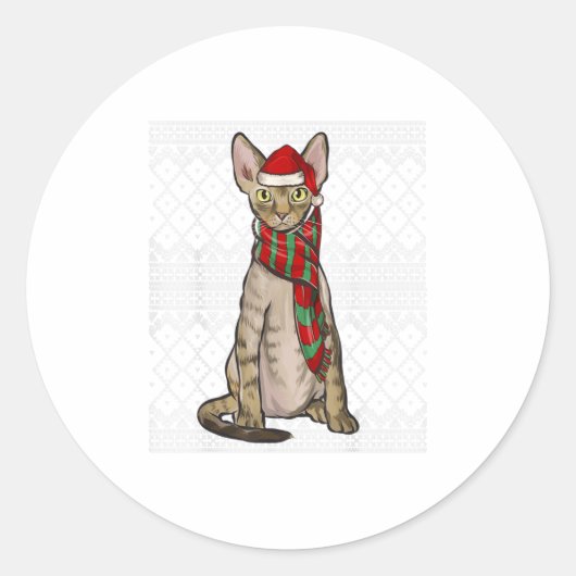Xmas Devon Rex Cat Santa Claus Pet Ugly Ronde Sticker (Voorkant)